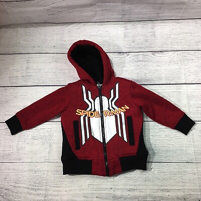 #ad Marvel Comics Amazing Spiderman Puff Hooded Zip Up Kids Sweatshirt Sz 2T Red R12 $15.30