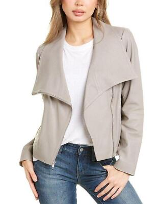 #ad Sam Edelman Womens S Drape Bomber LEATHER Jacket Moto Style Full Zip Gray $360 $75.98