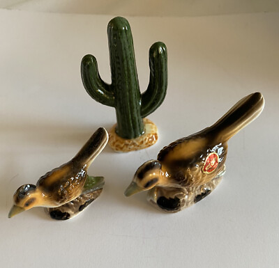 #ad Bone China 2 Road Runners amp; Cactus Vintage Miniature Figurines S.S. Made Japan $11.98