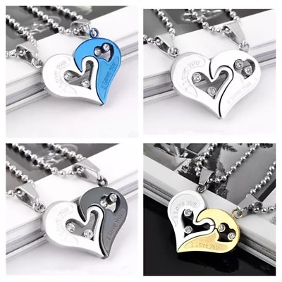 #ad His and Hers Stainless Steel I Love You Heart Men Women Couple Pendant Necklace $4.99