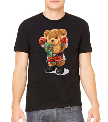 #ad Men#x27;s Boxing Bear F152 Black T Shirt Funny MMA Fighting Kickboxing Champion Gym $14.99