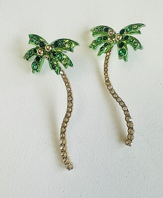 #ad Palm Tree Post Earrings By Sugarfix Bauble Bar Green Gold Tone $8.00