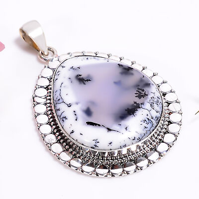#ad Dendrite Opal Gemstone Vintage Handmade 925 Silver Plated Pendant 2quot; GSR 8516 $18.99