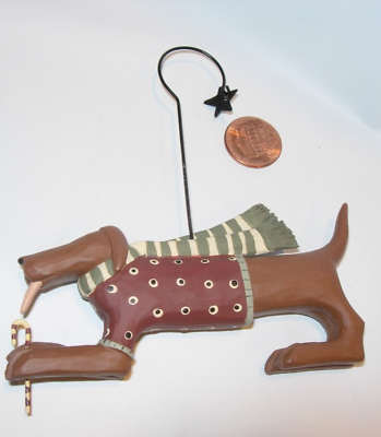 #ad #1 CHRISTMAS TREE ORNAMENT brown dog scarf candy cane holiday decor 3 3 4quot; $5.99