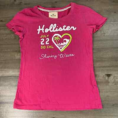 #ad Hollister Girls Embroidered T Shirt Size Medium Pink Jul 22 Sharing Waves Print $8.96