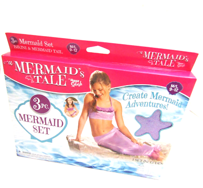 #ad Mermaid Tail Swimsuit Set Bikini Top Tail Play Costume Size 9 12 M L 3Pc $15.99