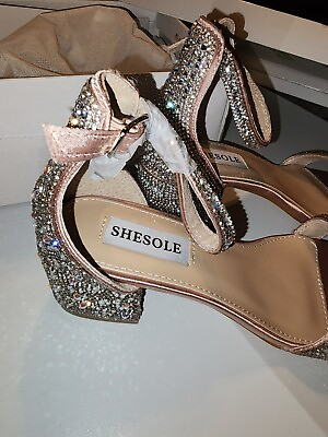 #ad Women#x27;s Open Toe Strappy Rhinestone Bling Dress Sandal Block Heels Size 6 $34.99