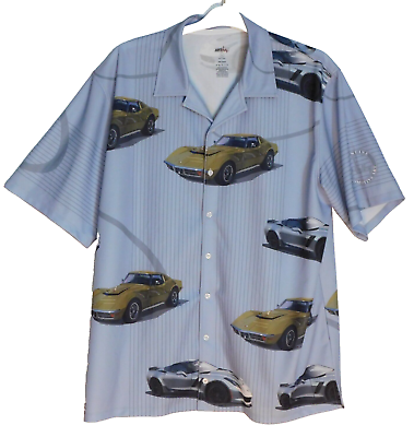 #ad Ramco Custom Vintage Car Shirt Mens Large Blue Button Up Art by Larry Denney $59.83