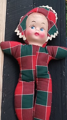 #ad Vintage Doll Plush Stuffed Toy Cloth Plastic Face 9” Carnival Doll Christmas $9.99