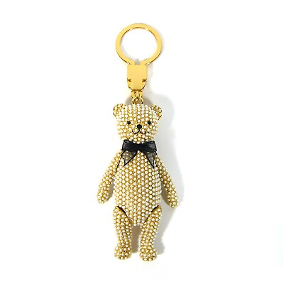 #ad White Pearl Beaded Gold Metal Bear Bag Charm Key Chain Holder Ring Accessory New $89.99