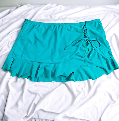 #ad Catalina Womens Large 12 4 Teal Swimsuit Skirt Ruffle Slit Lace Up Swimming $14.75