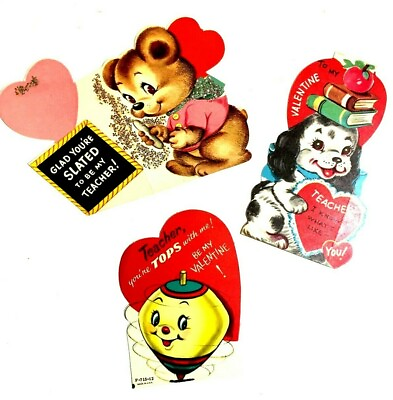 #ad Lot of 3 Valentines For the Teacher Vintage Die Cut USED Scrapbooking Crafts $7.00