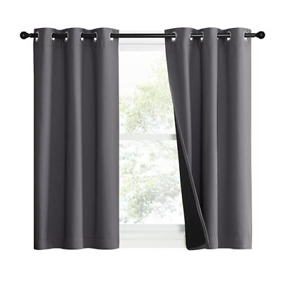 #ad 100% Blackout Short Curtains with Black Liners 2 Panels 37quot; W W37 x L40 Grey $46.91