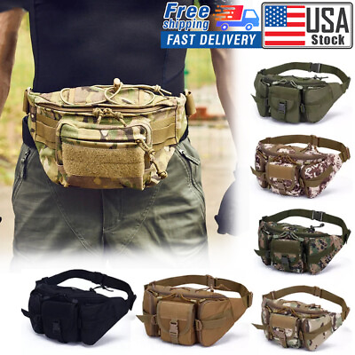 #ad US Tactical Fanny Pack Bumbag Waist Bag Military Hip Belt Outdoor Hiking Fishing $13.98