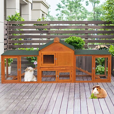 #ad Wooden Rabbit Hutch Indoor Bunny Hutch Cage Small Animal Pet House Run Outdoor $137.49