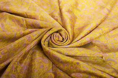#ad Vintage Indian Pure Silk Saree Ethnic Textile Printed Sari Wrap Sarong Yellow $26.99