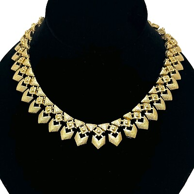 #ad Vintage Monet Textured Gold Tone Shield Shape Link Necklace $53.77