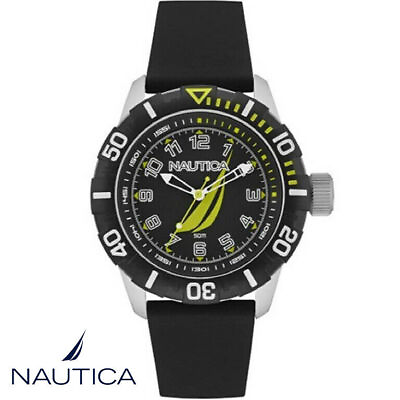 #ad Nautica NAI08513G NSR 100 silver black Silicone Men#x27;s Watch NEW $279.00