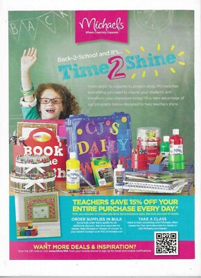 #ad Michaels Craft Stores Time2Shine Classroom Craft Supplies 2012 Print Ad $7.00