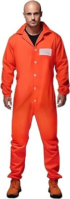 #ad Mens Orange Prisoner Costume Adult Convict Jail Jumpsuit Size Small $20.82
