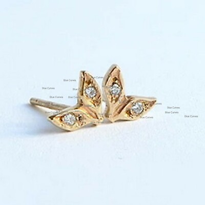 #ad 14k Yellow Gold Leaf Diamond Tiny Studs Earrings Fine Christmas Fine Jewelry $245.76