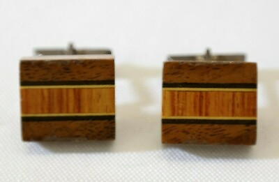 #ad Vintage Mens Multi Tone Square Wood amp; Sterling Silver Cuff Links SN $50.39