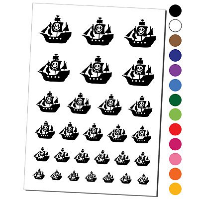 #ad Pirate Ship with Jolly Roger Skull Temporary Tattoo Water Resistant Set $9.99