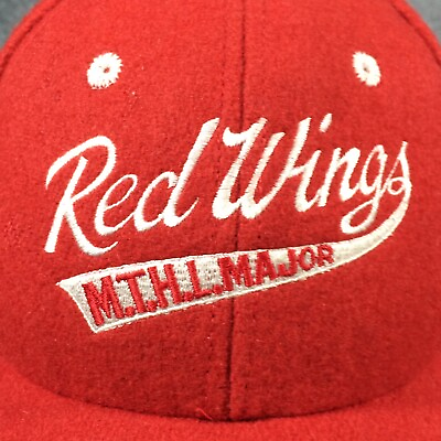#ad Red Wings MTHI Major Baseball Cap Script Red Wool Hat Adjustable Six Panel $34.99