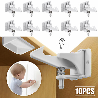 #ad Cabinet Locks Child Safety Latches Baby Proof Lock Drawer Door 10 Pcs White Gift $13.48
