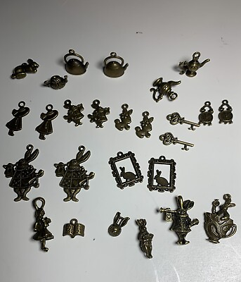 #ad Alice in Wonderland Themed Charms Antique Bronze Assorted Lot Of 26 $11.24