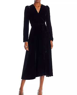 #ad NEW Rhode Lainey Velvet Midi Wrap Dress Black Size X Small XS NWT $545 FREE Ship $188.99