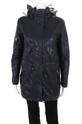 #ad SAM. Womens Coated Cotton Zip Up Insulated Coat Jacket Navy Blue Size XS $85.21