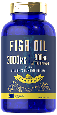 #ad Fish Oil 3000mg 900mg Omega 3 200 Softgels Lemon Flavor by Carlyle $18.99