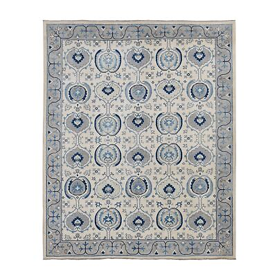 #ad 8#x27;x9#x27;9quot; White Vintage Look Repetitive Hearts Design Wool Hand Knotted Rug R87035 $714.60