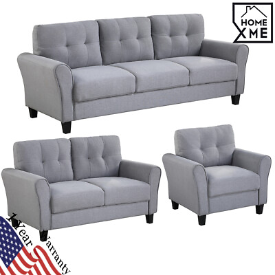 #ad Modern Linen Sofa Set Upholstered Couch Loveseat Armchair Living Room Grey $269.00