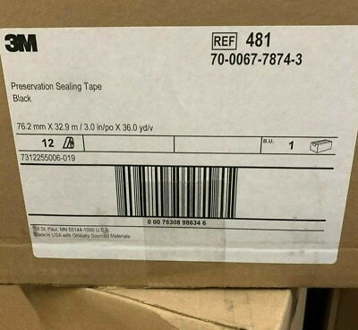 #ad Brand new box 3M Preservation Sealing Tape 481 Black 3 in x 36 yd case of 12 $650.00