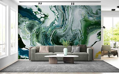 #ad 3D Abstract Wave Texture Green Self adhesive Removeable Wallpaper Wall Mural1 $249.99