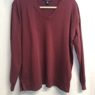 #ad Lands End Ladies Cotton Blend Burgundy V Neck Sweater Oversized Medium $19.95