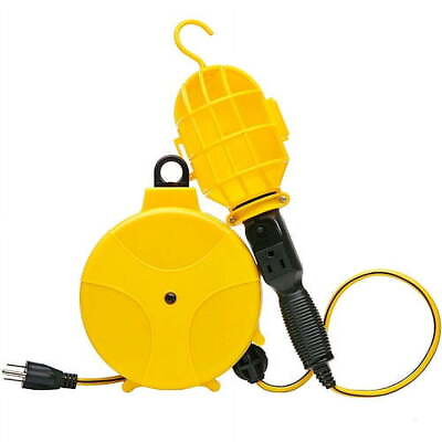 #ad E216 20#x27; Yellow Retractable Cord Reel with Handheld Work Lights Workshop Garage $33.60
