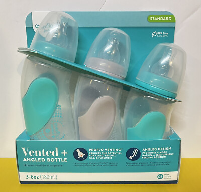 Evenflo Advanced Angled amp; Vented 3 Bottles Teal and Grey 3 6 oz New $19.99