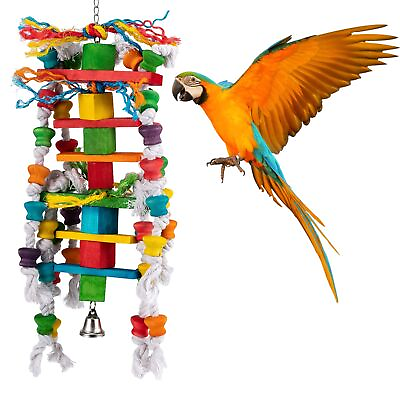 #ad Large Bird Toys Natural Wooden Parrot Chewing Toys with Edible Colored Bloc... $32.77