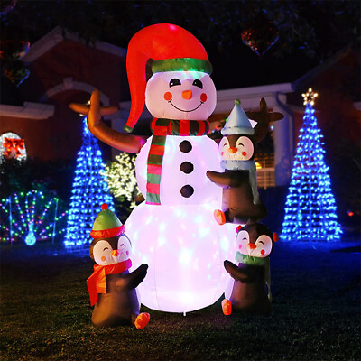 #ad 6ft Christmas Inflatable Snowman amp; Penguins LED Lighted Blow up Yard Lawn Deco $39.99