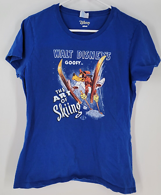 #ad Walt Disney#x27;s Goofy in The Art of Skiing S S T Shirt Womens Size Medium Blue $12.99