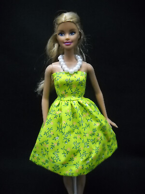 #ad Green Floral Dress amp; Necklace Fits Barbie Doll Handmade * $6.84