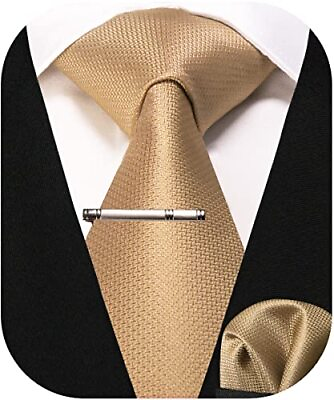 #ad Silk Stripe Plaid Tie and Pocket Square with Tie Clip Sets for Champagne Gold2 $28.33