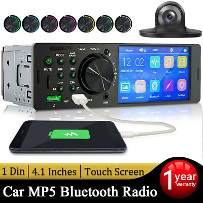 #ad Single 1DIN 4.1#x27;#x27; Car Stereo MP5 Player Bluetooth FM Radio USB AUXRear Camera $42.99