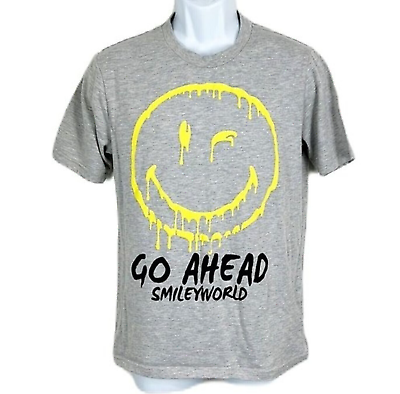 #ad Smiley World Shirt Men Medium Grey Go Ahead Smile Graphic Tee $14.95