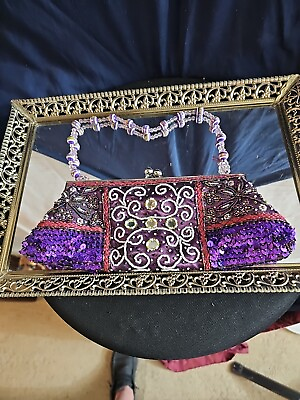 #ad Vintage Black Taffeta Handbag With Sequins And Beads $25.50
