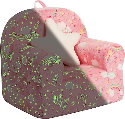 #ad Rainbow Unicorn Kids Sofa with Star Throw Pillow High Back Toddler Chair Glow i $108.88