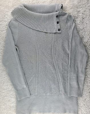 #ad Style amp; Co gray silver cowl neck long sweater SIZE XL sparkle button collar W $5.24